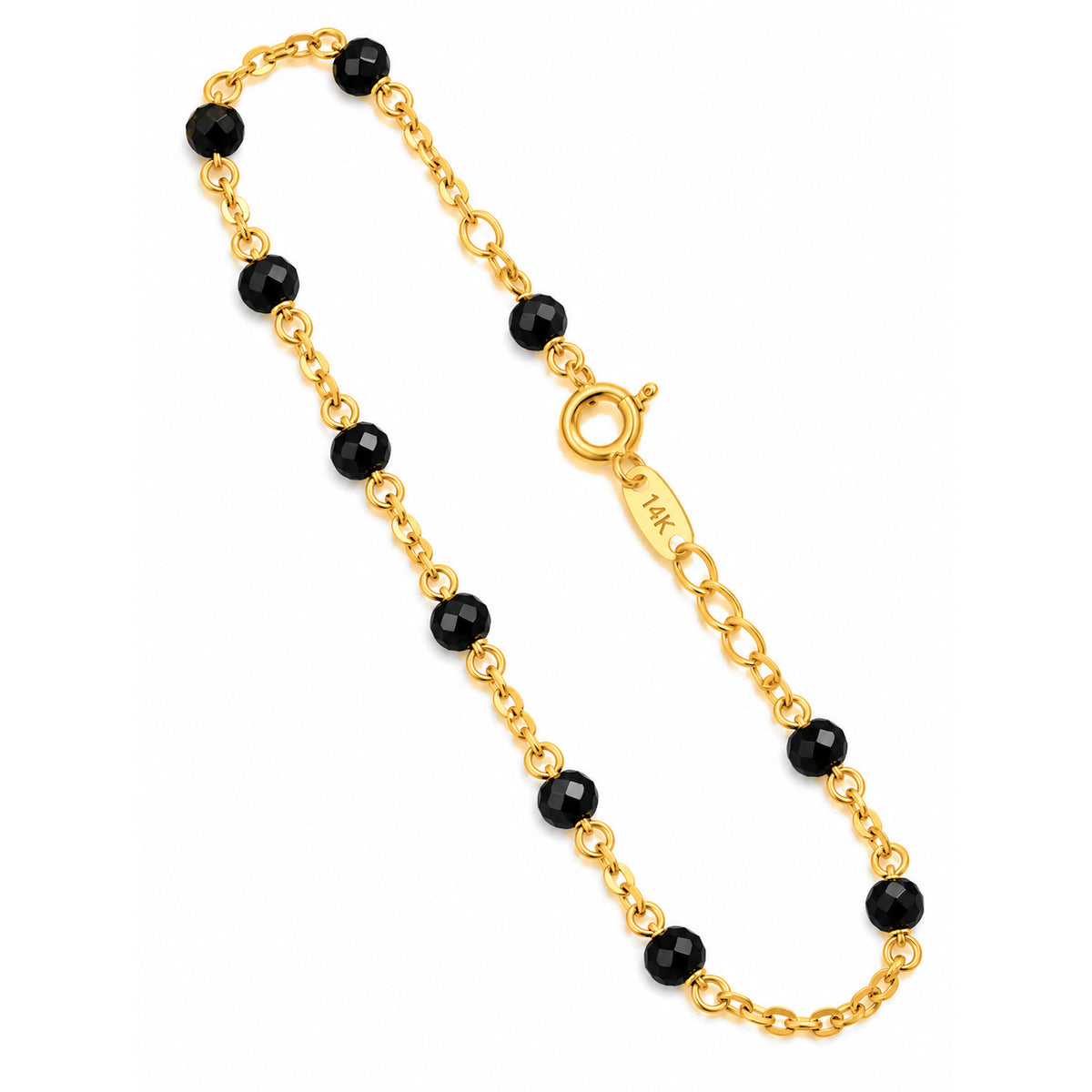Brazalete de Dama Oro 14k con Bolitas de Ónix Negro