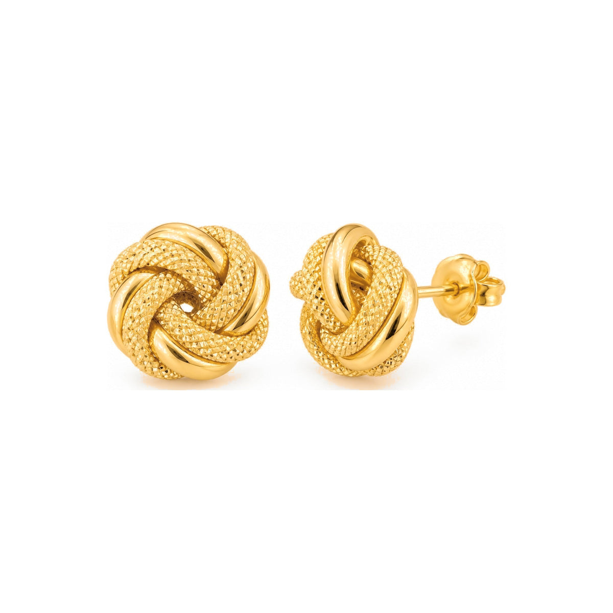 Aretes de Dama Oro 10k Nudo de Amor Liso y Diamantado