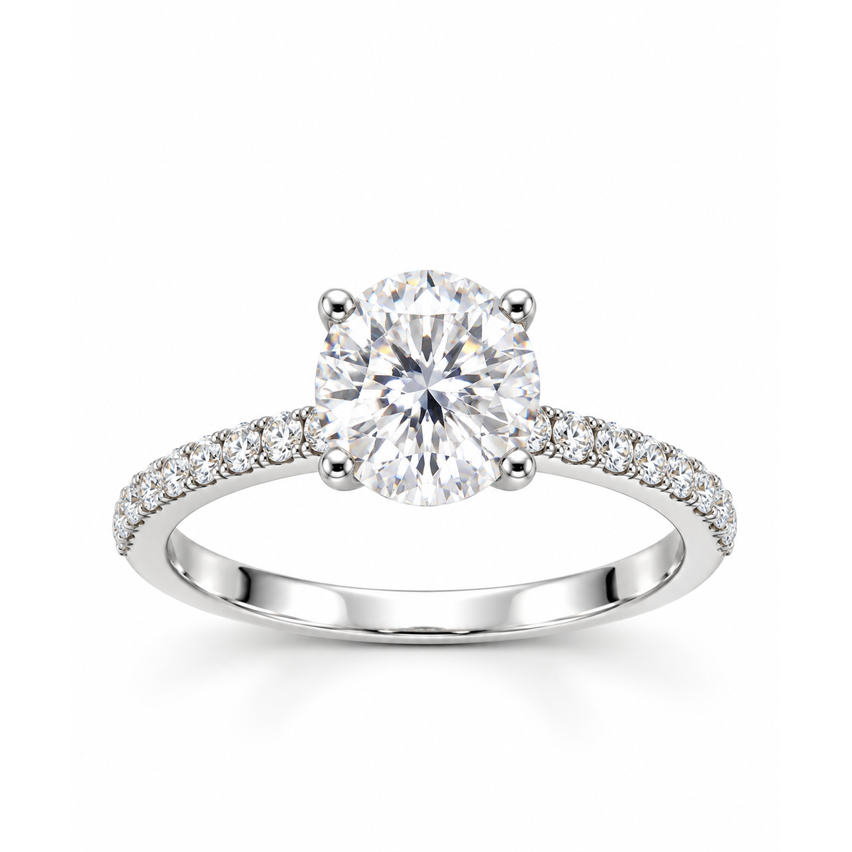 Anillo de Matrimonio Dama Solitario Redondo con Banda Pavé Moissanite 2ct S925