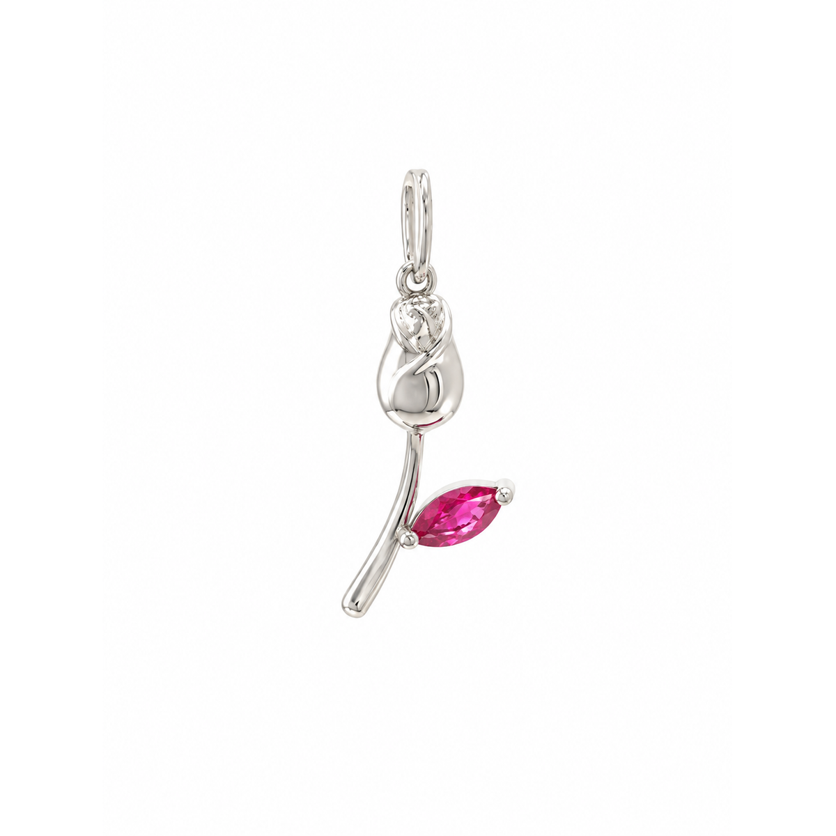 Dije Rosa Tallo Oro Blanco 14k con Circonio