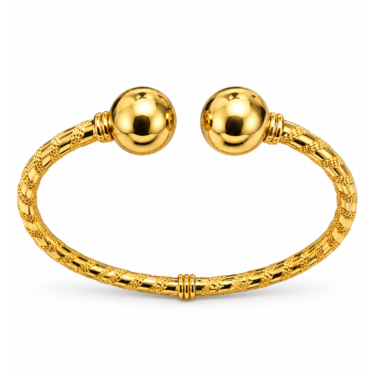 Brazalete de Dama Oro 10k Abierto Texturizado con Bolitas