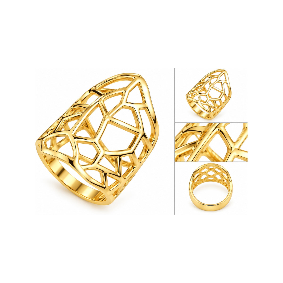 Anillo de Dama Oro 14k Calado Geométrico Alargado