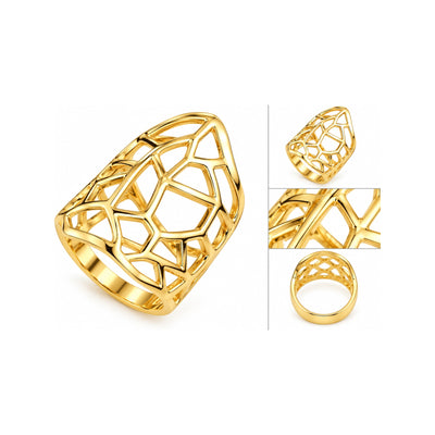 Anillo de Dama Oro 14k Calado Geométrico Alargado
