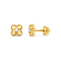 Aretes para Bebé Oro 14k Trébol Liso con Borde de Bolitas y Circonio