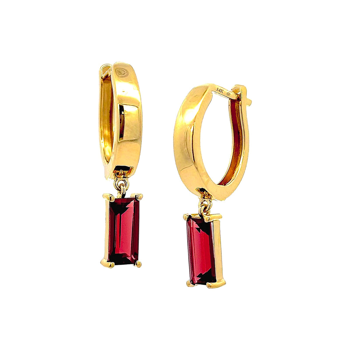Aretes de Dama Oro 14k Argolla con Granate