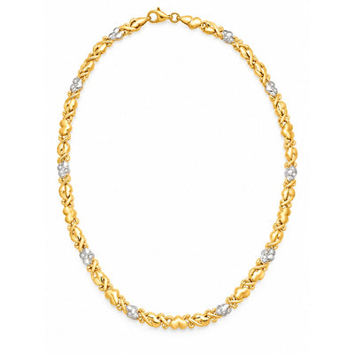 Cadena Oro 10k Bicolor Corazones y Besos con Circonios