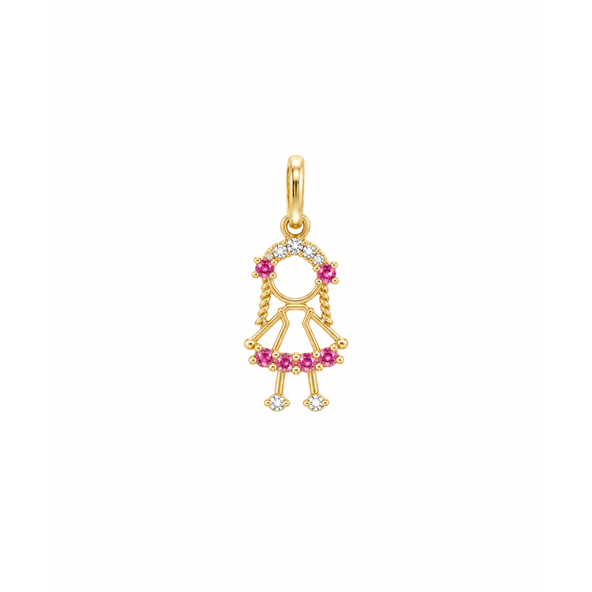 Dije Niña Calada Oro 14k con Zafiro Rosa y Circonios