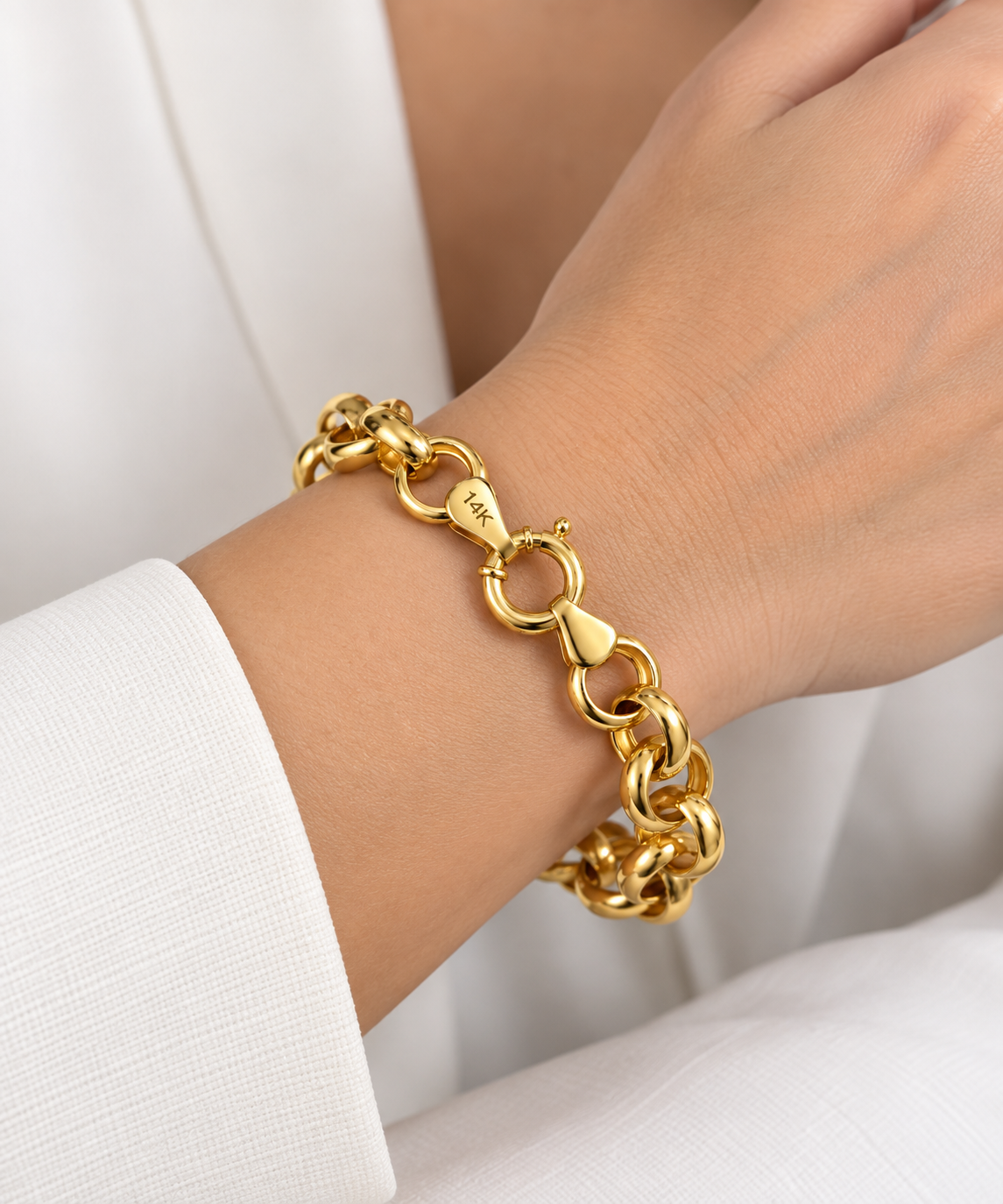 Brazalete de Dama Oro 14k Eslabones Redondos Dobles