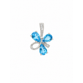 Dije Flor Topacio Azul Oro Blanco 14k con Circonios