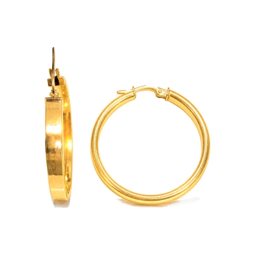 Aretes de Dama Oro 10k Argolla Chata Clasica