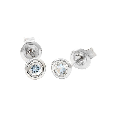 5mm Aretes de Dama Oro Blanco 14k Redondos con Aguamarina