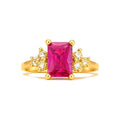 Anillo de Dama Oro 10k Circonia Fucsia Esmeralda con Racimos