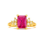 Anillo de Dama Oro 10k Circonia Fucsia Esmeralda con Racimos