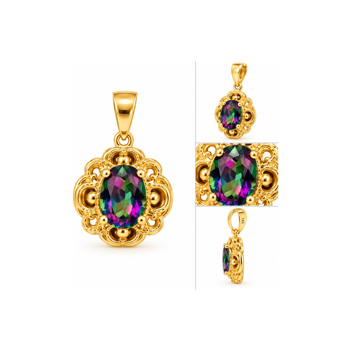 Dije Oro 14k Filigrana con Topacio Místico Natural