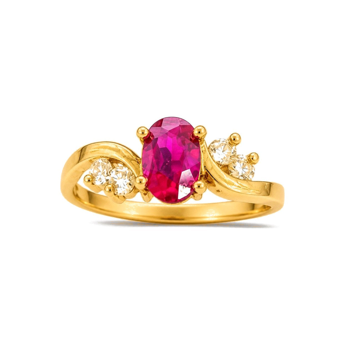Anillo de Dama Oro 10k Solitario Fucsia con Racimos
