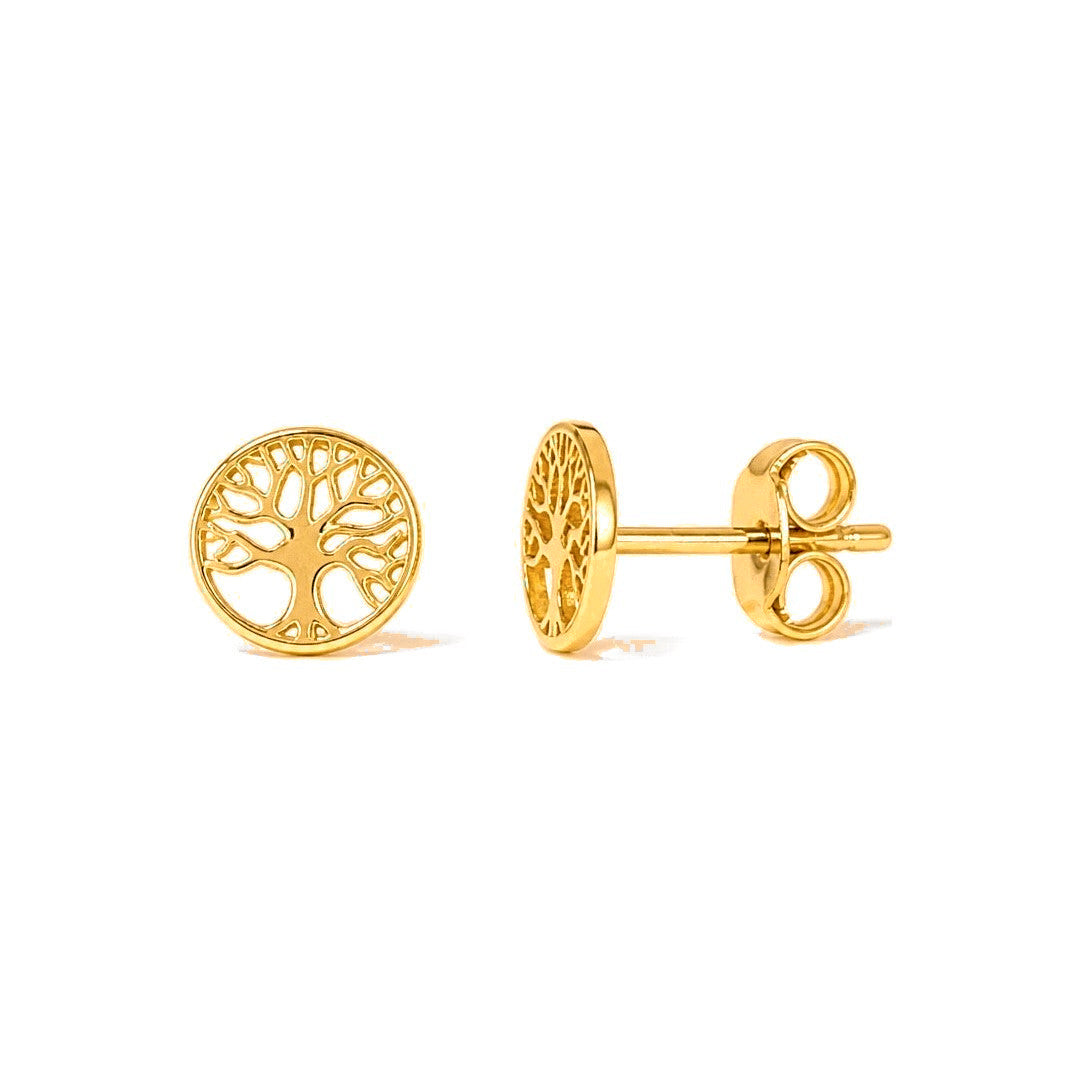 Aretes de Dama Oro 14k Árbol de la Vida Calado