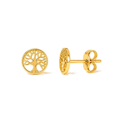 Aretes de Dama Oro 14k Árbol de la Vida Calado