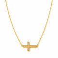 Cadena Oro 14k con Dije Cruz Horizontal Grande Circonios