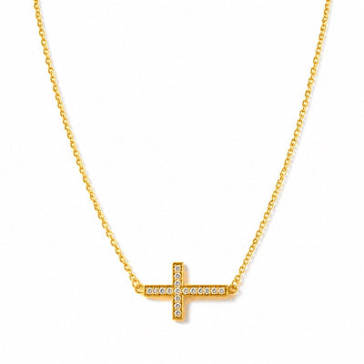 Cadena Oro 14k con Dije Cruz Horizontal Grande Circonios