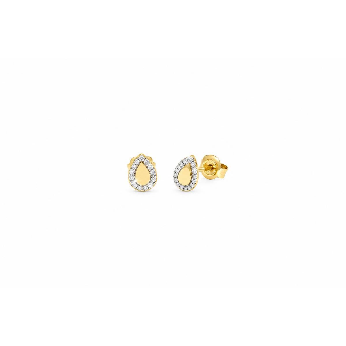 6x7mm Aretes de Dama Oro 14k Gota Lisa con Halo de Diamantes Naturales