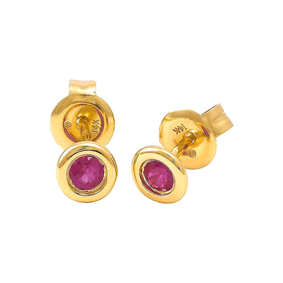5mm Aretes de Dama Oro 14k Redondos con Rubí