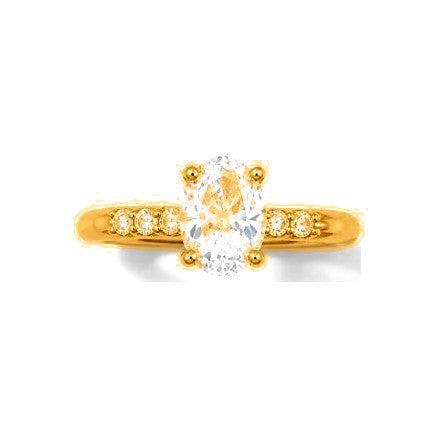 Anillo de Matrimonio para Dama Oro 10k Solitario Oval con Redondas en Banda