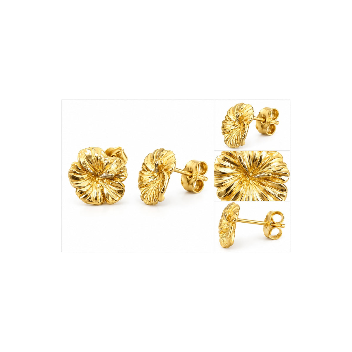 Aretes de Dama Oro 10k Flor Grande Texturizada