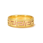 Anillo de Dama Oro 14k Llave Griega con Esmalte Rosa