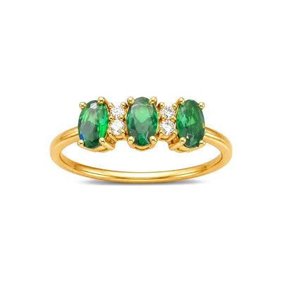 Anillo de Dama Oro 10k Tres Circonios Verdes Ovalados