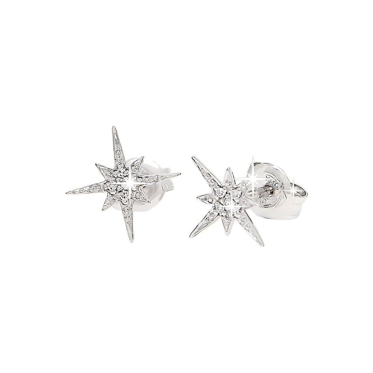 7.2x7.2mm Aretes de Dama Oro Blanco 14k Estrella Pavé con Diamantes Naturales