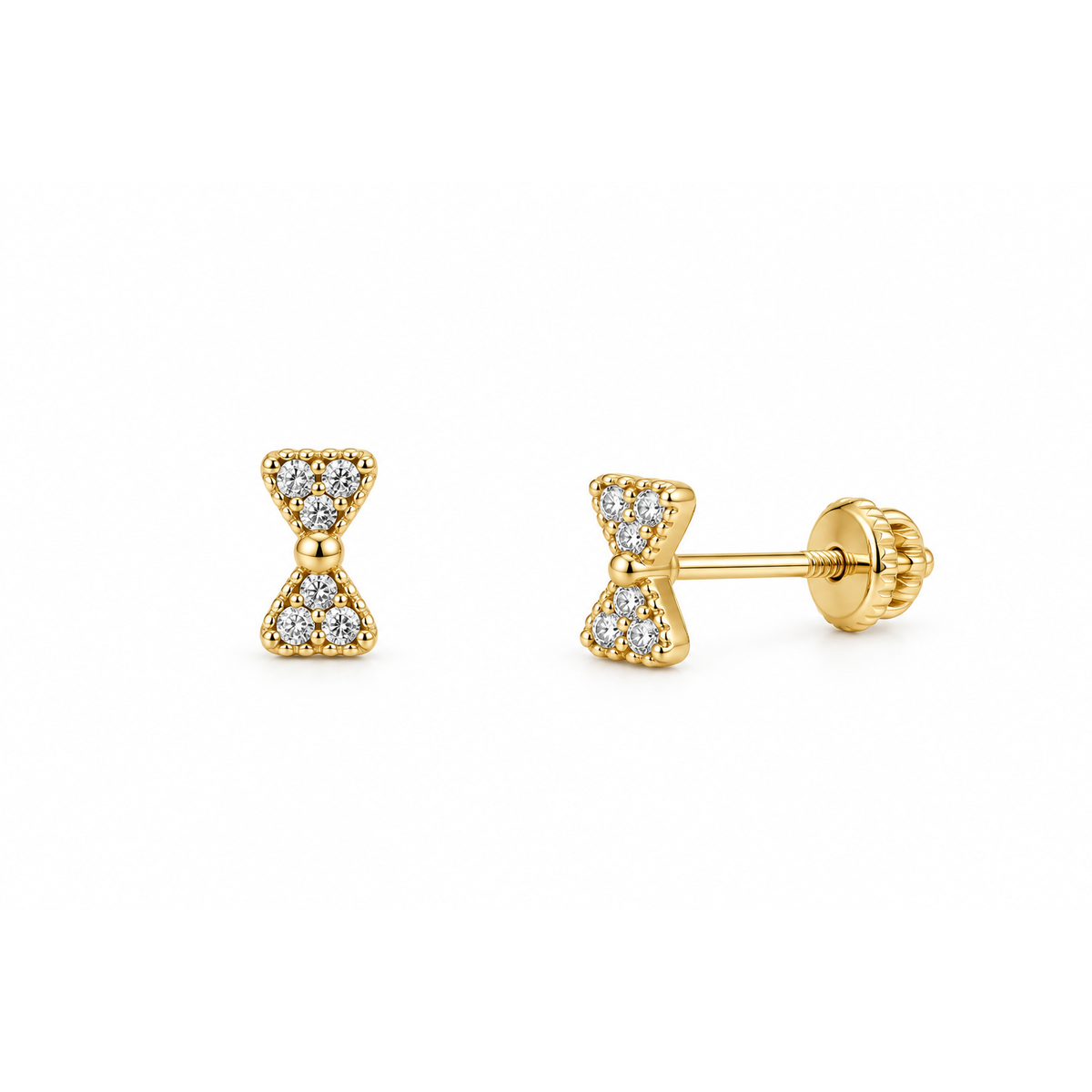 Aretes para Bebé Oro 14k Moño con Circonios Pavé