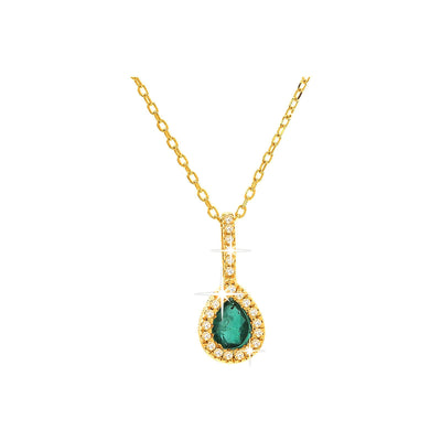5x11mm Collar Oro 14k Gota con Esmeralda y Diamantes Naturales