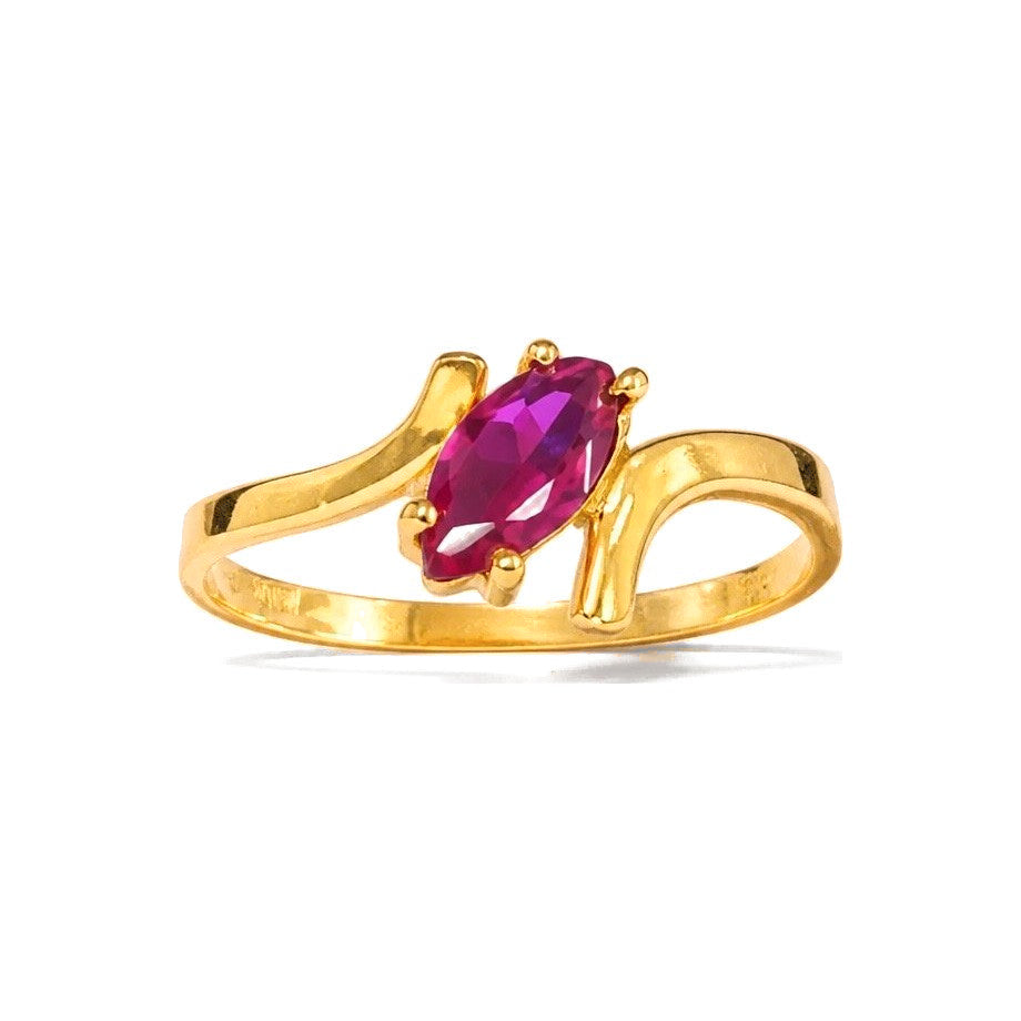 Anillo de Dama Oro 10k Marquise Circonia Roja Bypass