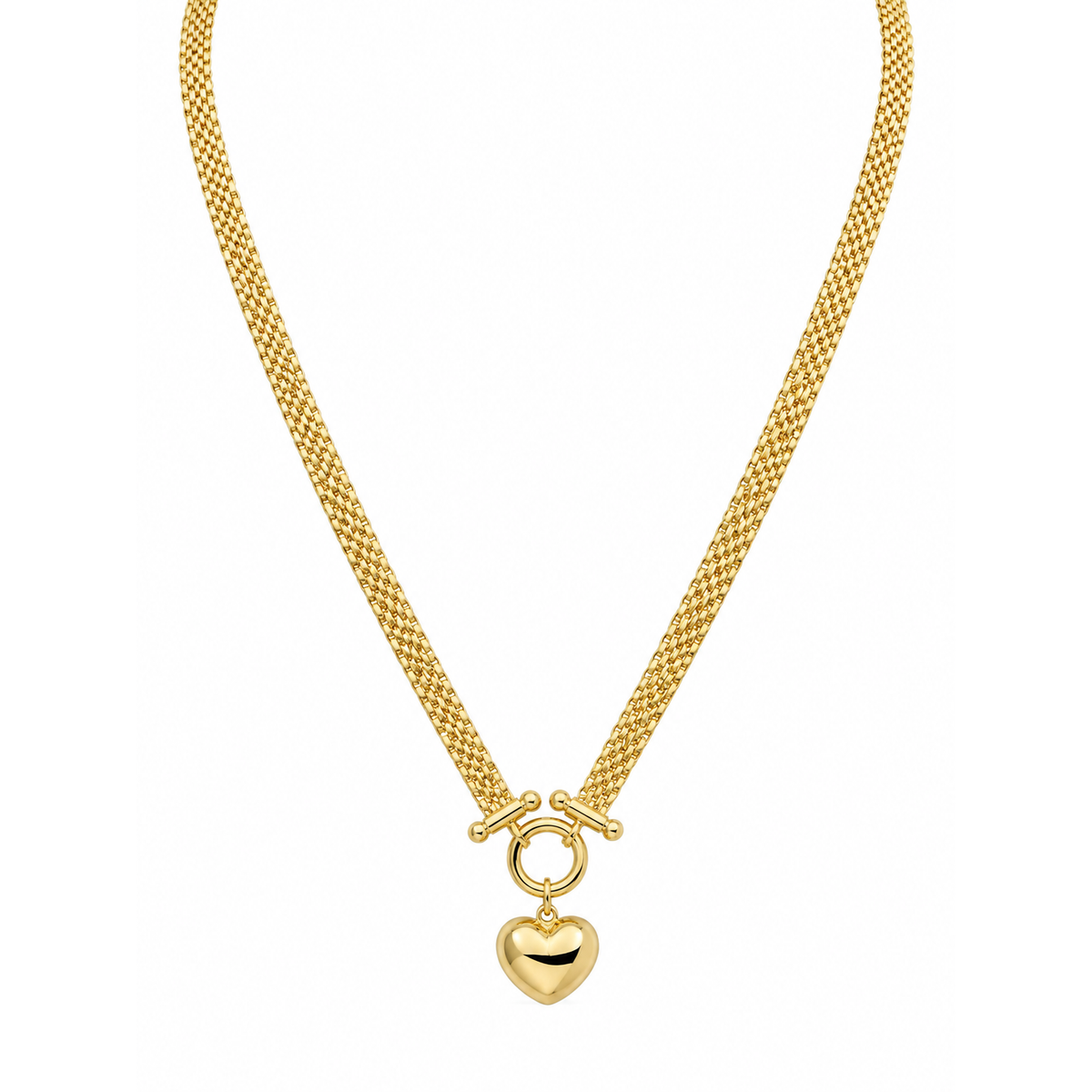 10mm Cadena Malla Oro 14k con Dije de Corazón 20 Pulgadas