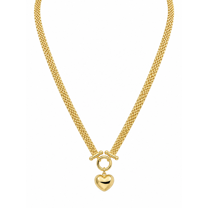 10mm Cadena Malla Oro 14k con Dije de Corazón 20 Pulgadas
