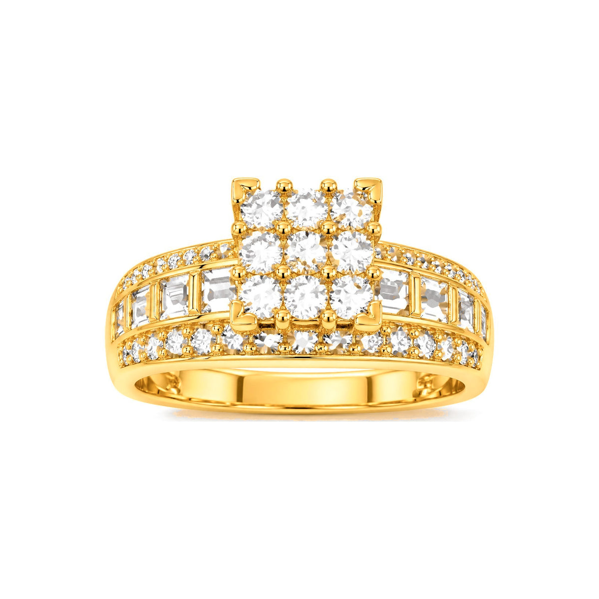 Anillo de Matrimonio Dama Oro 10k Cluster Rectangular Baguette