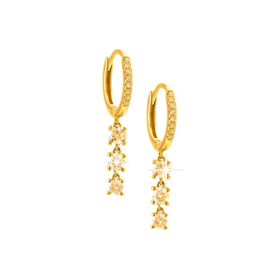 3x25mm Aretes de Dama Oro 14k Argolla Colgantes con Diamantes Naturales