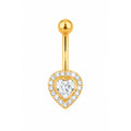 Arete de Ombligo Oro 14k Corazón con Halo de Circonios