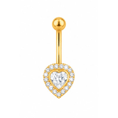Arete de Ombligo Oro 14k Corazón con Halo de Circonios