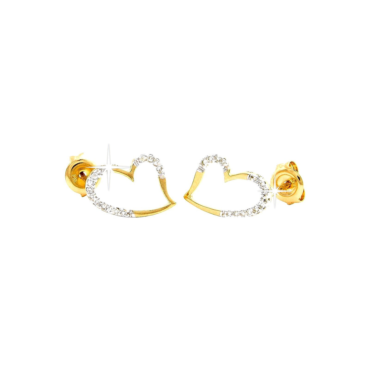 8x11mm Aretes de Dama Oro 14k Corazón Pavé con Diamantes Naturales