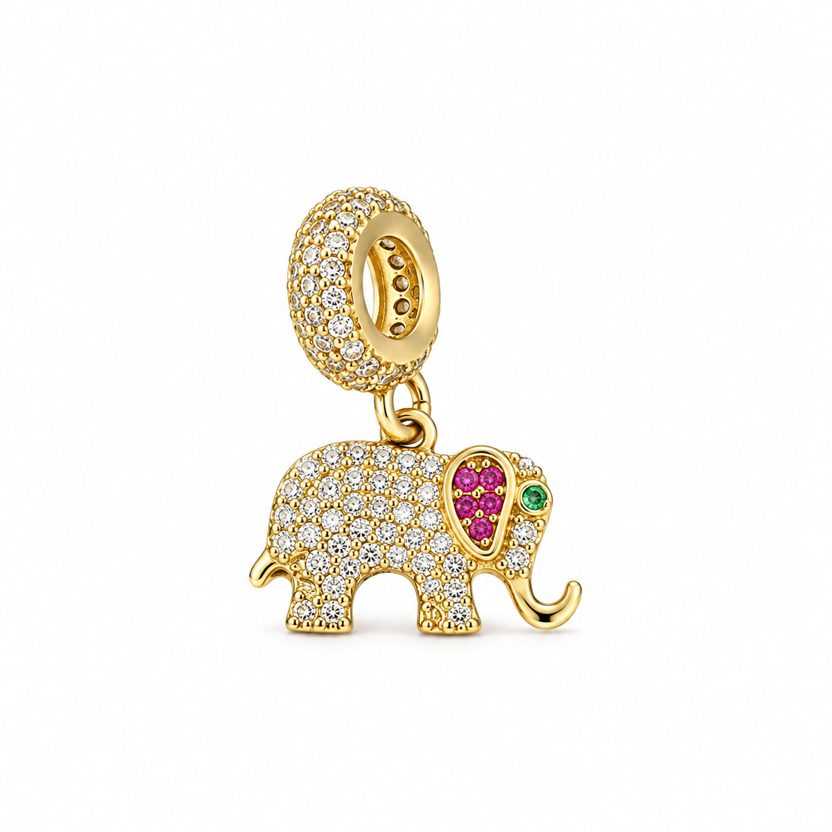 Charm Colgante Oro 10k Elefante con Circonios Compatible con Pulseras Europeas