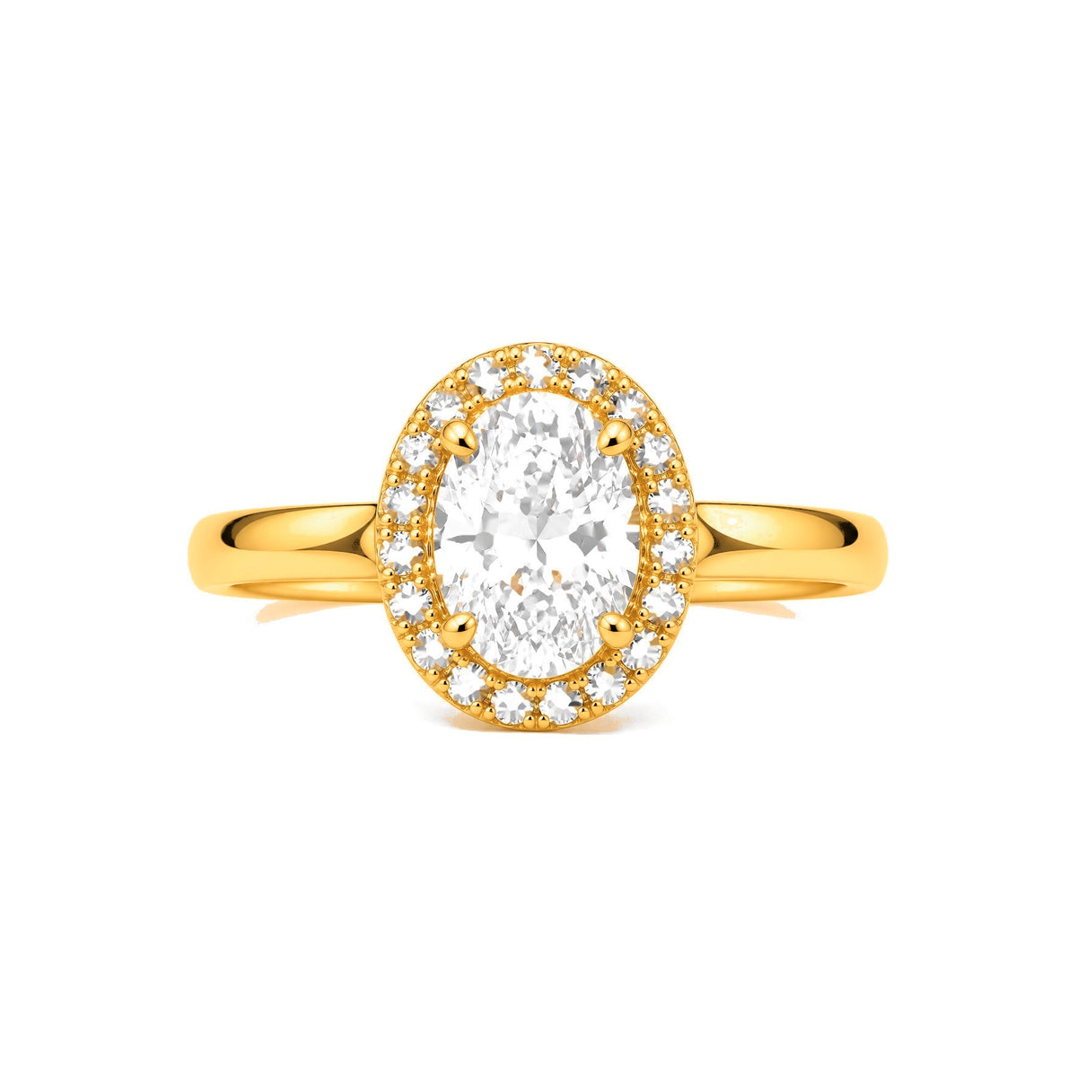 Anillo de Matrimonio para Dama Oro 14k Solitario Oval con Halo