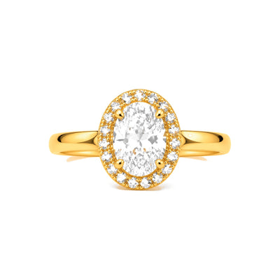 Anillo de Matrimonio para Dama Oro 14k Solitario Oval con Halo