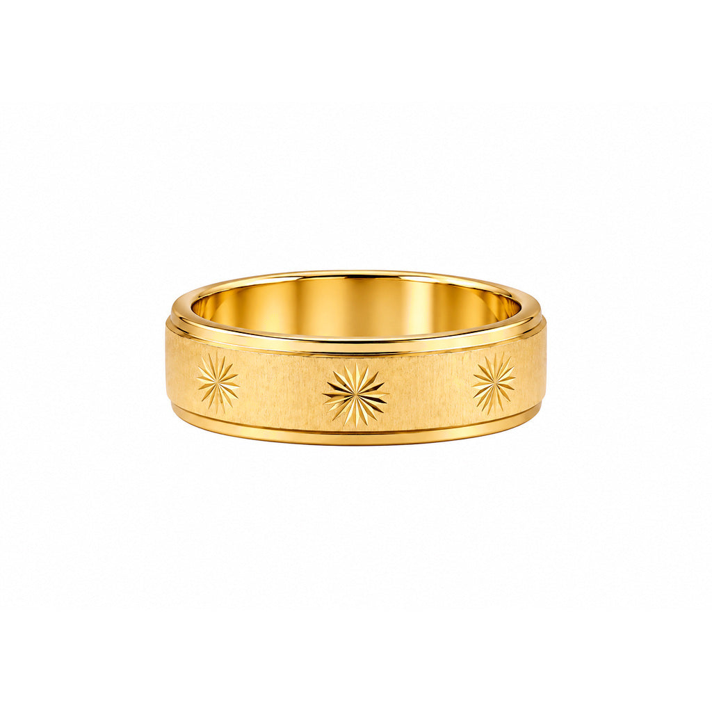 Banda de Hombre Oro 14k Cepillada con Estrellas