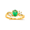 Anillo de Dama Oro 10k Circonia Esmeralda Ovalada con Olas