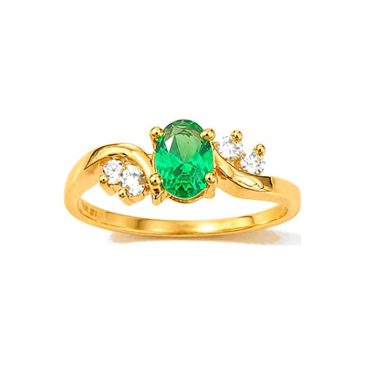 Anillo de Dama Oro 10k Circonia Esmeralda Ovalada con Olas