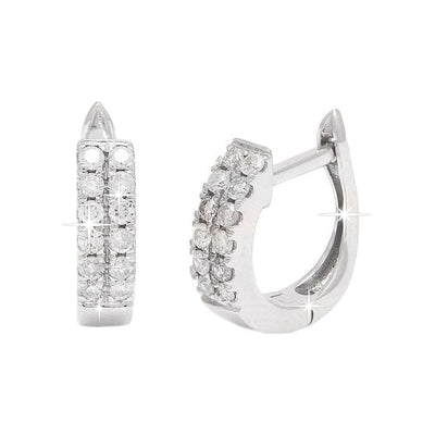 3x11mm Aretes de Dama Oro Blanco 14k Argolla Pavé con Diamantes Naturales