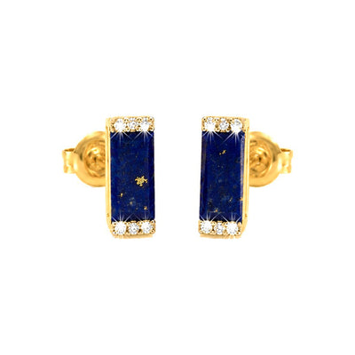3x9mm Aretes de Dama Oro 14k Barra de Lapislázuli con Diamantes Naturales