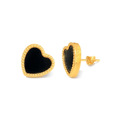 Aretes de Dama Oro 14k Corazon Onix