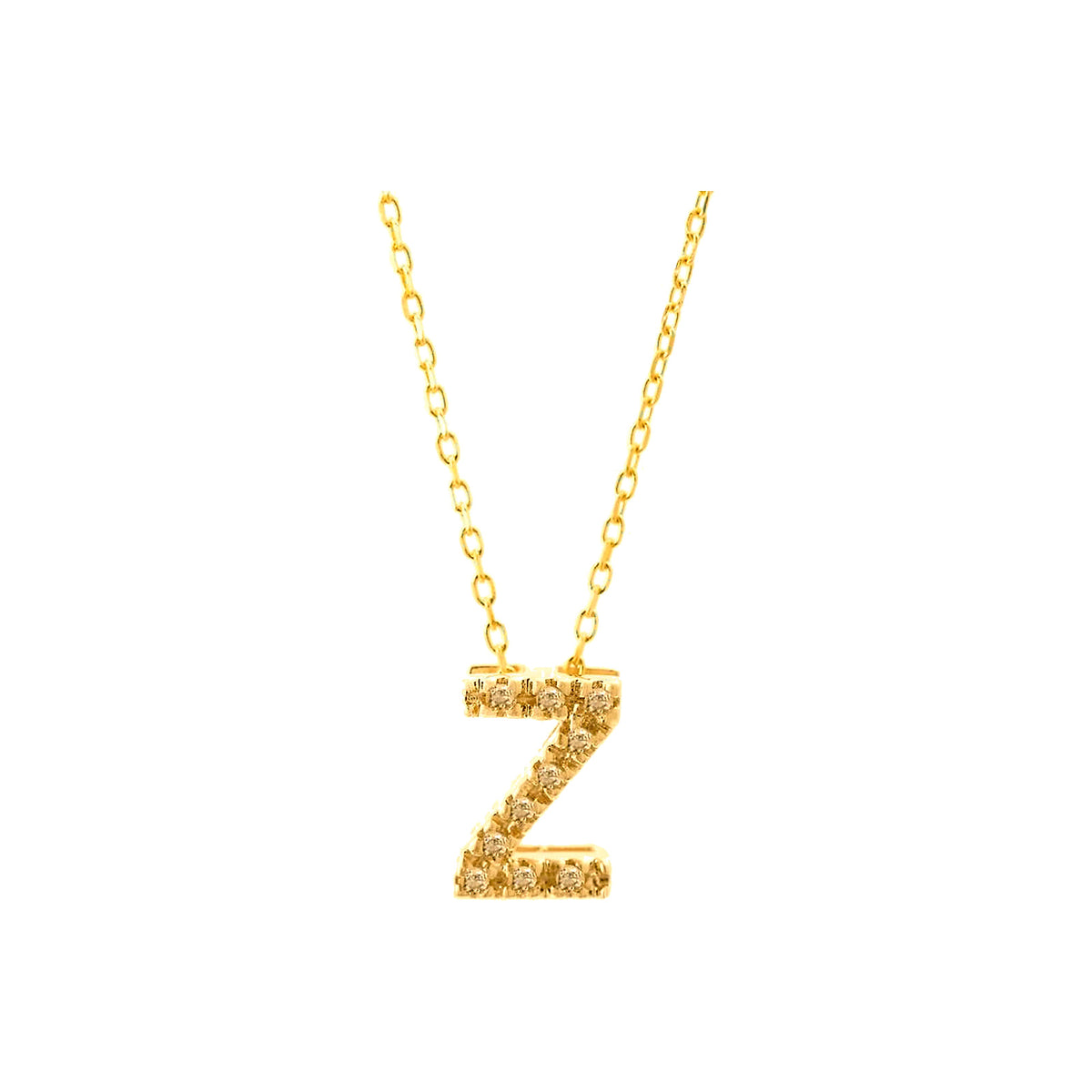 7mm Collar Oro 14k Inicial Pavé con Diamantes Naturales